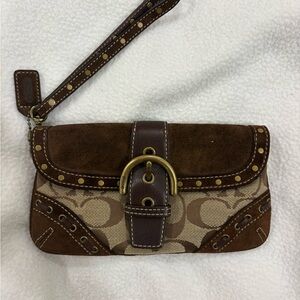 Coach Brown and Tan Wristlet Clutch